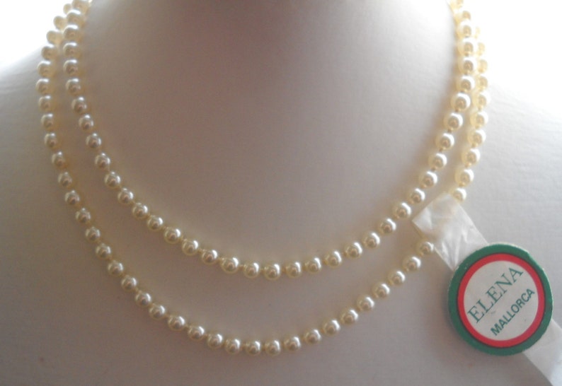 white pearl length 75 cm 30in and pearl size 0,5 cm0.20in Late 80/'s Mallorca pearl necklace silver safety clasp.