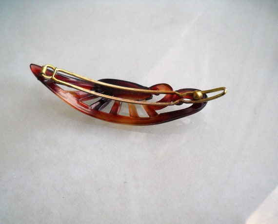 Early 50s Vintage French Barrette in Bakelite Turtle «color  display picture 2