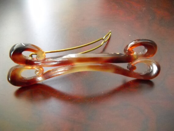 Vintage art nouveau barrette tortoise shell Bakelite antique brass France Early 50s Vintage French Barrette in Bakelite Turtle «color  main image 4