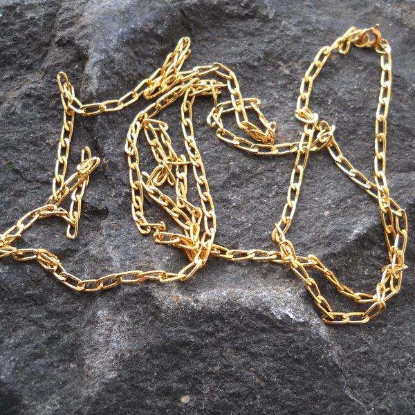 Early 80's Chain Necklace. A Soldered Gold Plated Brass Curb Chain - Cut and Long. 72cm/ 28in or 100cm/39in