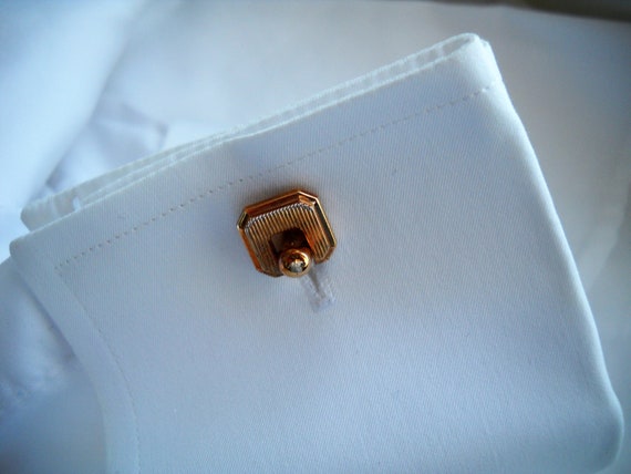 50s French JC  Cuff Links 18K Gold plated; square… - image 1