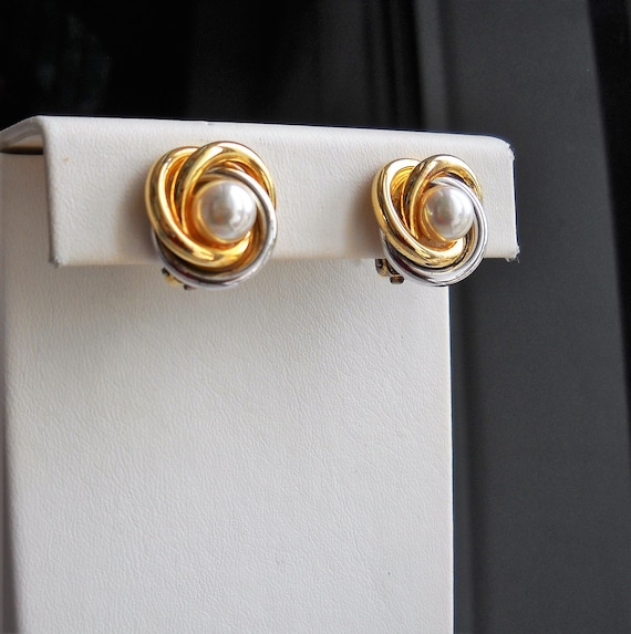 Boucles D'oreilles Clips Années 80 - Argent Et Or - État Parfait - Occasion