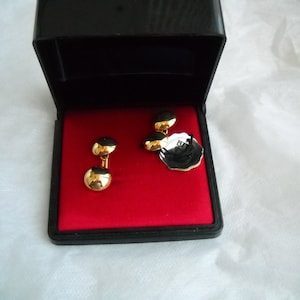 50's Antique double-sided small 18K Gold Plated JC cuff links; round on both sides in the shape of a spherical cap. Single specimen