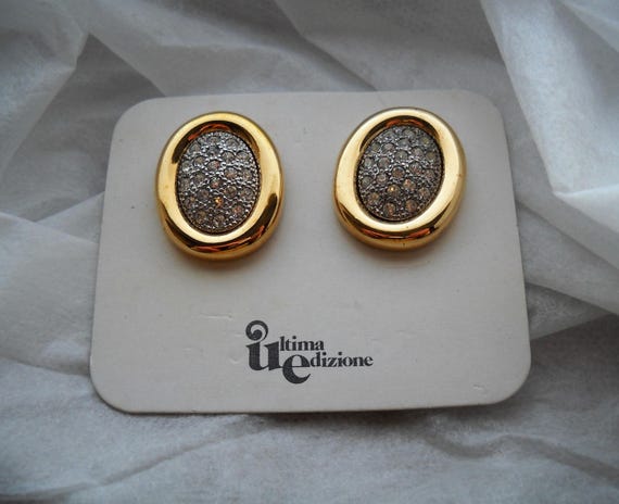 Boucles D'oreille Clips Années 90 - Argenté Avec Pierres Et Fil Torsadé - Longueur 3 Cm