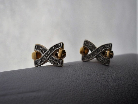 80s Austrian  Stud Earrings Gold tone with Rhines… - image 5