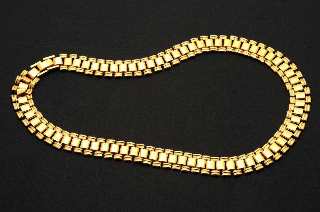 80's Gold Tone Necklace Choker With Large Link Chain, 40cm/16in Length ...