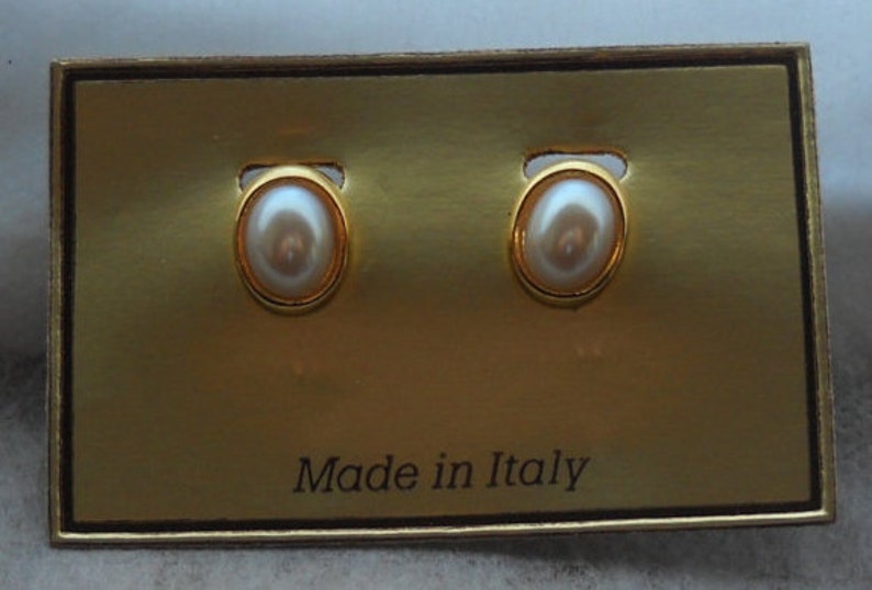 Late 80's Italian pearl earrings italian gold plated. Clip on Earrings. image 5