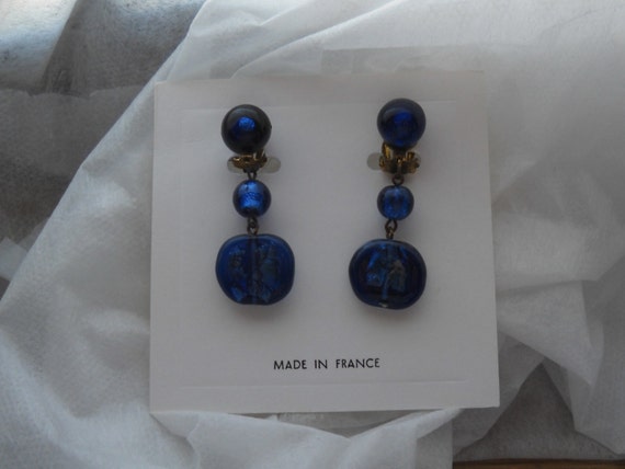 30s French Dangle & Drop lampwork earrings. Clip o