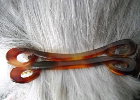Vintage art nouveau barrette tortoise shell Bakelite antique brass France Early 50s Vintage French Barrette in Bakelite Turtle «color  main image 3