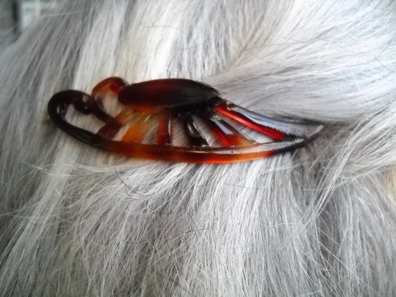 Early 50s Vintage French Barrette in Bakelite Turtle «color 