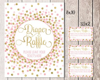 Diaper Raffle Sign and Tickets Pink And Gold Baby Shower Diaper Raffle Sign And Cards Printable Baby Shower Games