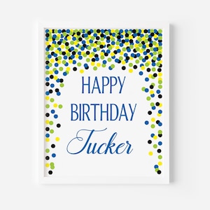 Cartel de feliz cumpleaños Azul verde lima amarillo negro decoraciones de cumpleaños Póster personalizado de feliz cumpleaños Cartel de celebración de cumpleaños