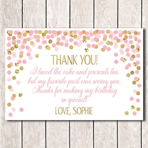 Geburtstag Dankeskarten 4x6 Pink und Gold Dankeskarte Druckbare Dankeskarten Geburtstag Dankeskarte Personalisiert