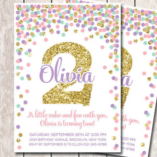 2nd Birthday Invitation Girl Birthday Invitation Pink Mint Etsy