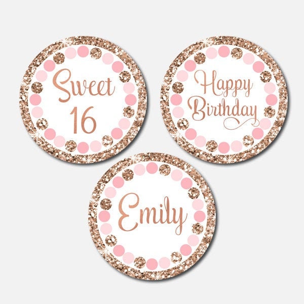 Sweet 16 Cupcake Toppers Pink and Rose Gold 16th Birthday Party Decorations