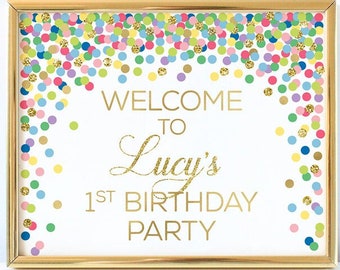 1st Birthday welcome sign printable Rainbow welcome sign Colorful welcome print Girl birthday Rainbow confetti decorations Any age