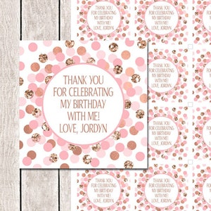 Pink and rose gold Thank you tags printable Girl birthday favor tag Thank you for celebrating my birthday with me! Thank you birthday tags