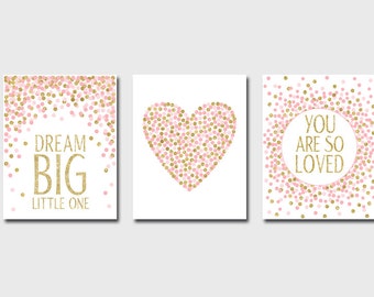 Nursery Prints Dream Big Little One You Are So Loved Pink And Gold Nursery Decor Printable Girl Room Wall Art Baby Shower Gift Set of Prints