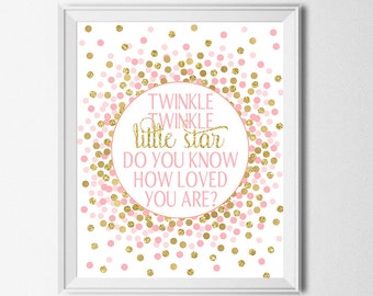 Twinkle Twinkle Little Star Do You Know How Loved You Are Printable Nursery Decor Pink Gold Nursery Print First Birthday Party Decorations