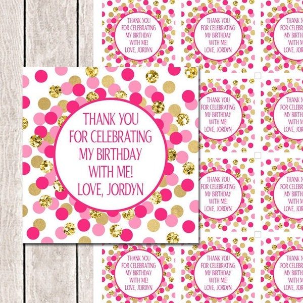 Thank you for celebrating my birthday with me tags Hot Pink and gold favor tags Girl birthday decoration Personalized tags 2.5 inch