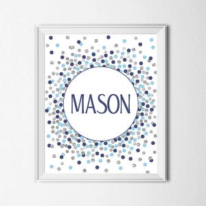 Baby Junge Shower Deko Jungen Namensschild Marine blau silber Kinderzimmer Name Druck personalisiert Baby Junge 1. Geburtstag Dekoration
