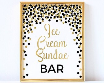 Ice Cream Sundae Bar Sign Black and Gold Dessert Bar Sign Ice Cream Bar Poster
