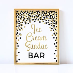 Ice Cream Sundae Bar Sign Black and Gold Dessert Bar Sign Ice Cream Bar Poster