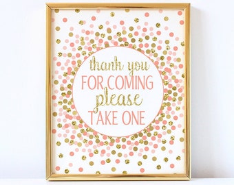 Thank You For Coming Please Take One Sign Party Favor Sign Baby Shower Party Sign Printable Coral Gold Confetti Decorations Party Favors