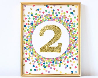 2nd Birthday Sign Number 2 Sign Printable 2nd Birthday Party Decor Second Birthday Sign Rainbow And Gold Decorations