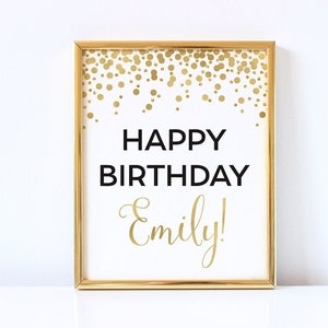 Happy Birthday Sign Printable Birthday Party Sign Gold Confetti Party Decoration Happy Birthday Poster Personalized