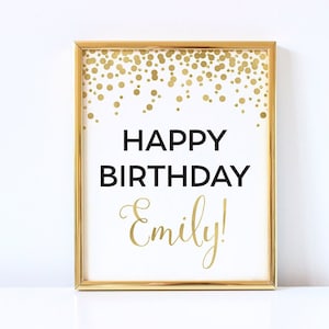 Cartel de feliz cumpleaños cartel de fiesta de cumpleaños imprimible decoración de fiesta de confeti dorado cartel de feliz cumpleaños personalizado