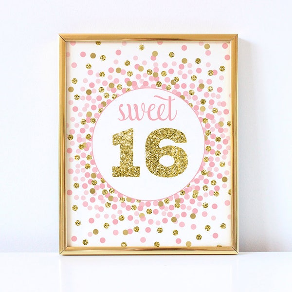 Pink And Gold Sweet 16 Sign Printable 16th Birthday Party Decorations Sweet 16 Decorations