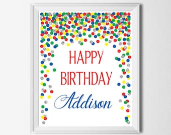 Happy birthday sign printable Red blue green yellow birthday decorations 1st birthday decorations