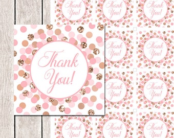 Thank You Tags Pink Rose Gold Thank You Favor Tags Instant Download Pink Rose Gold Thank You Tags Girl Birthday Party Favors