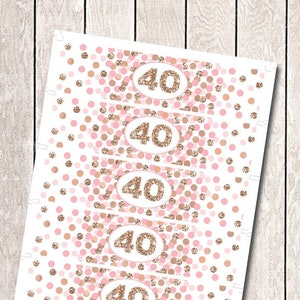 40. Geburtstag Flaschenetiketten 40. Geburtstag Dekorationen 40. Geburtstag Rosa und Roségold Flaschenetiketten Roségold