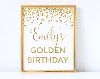 Golden birthday sign Gold glitter confetti golden birthday decorations Gold birthday table sign Golden birthday girl