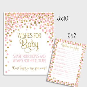 Wünsche für Baby druckbare Zeichen und Karten Baby-Dusche-Spiele-Mädchen-Baby-Dusche-Aktivitäten Gut Wünsche für Baby-Mädchen Rosa und Gold