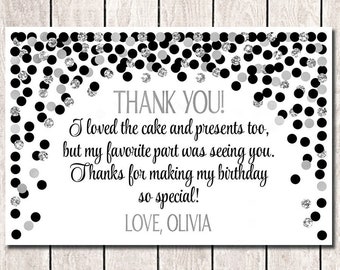 Black and silver thank you cards 4x6 Personalized thank you notes for kids Birthday thank you card Black white birthday thank you notes