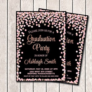 Graduation invitation for girls Pink rose gold and black graduation party invitations printable Grad party invites
