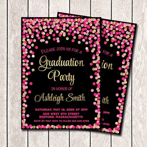 Graduation invitation for girl Hot pink gold and black graduation party invitations printable Grad party invites