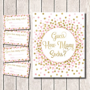 Guess How Many Socks Sign Printable Baby Shower Game Pink and Gold ...