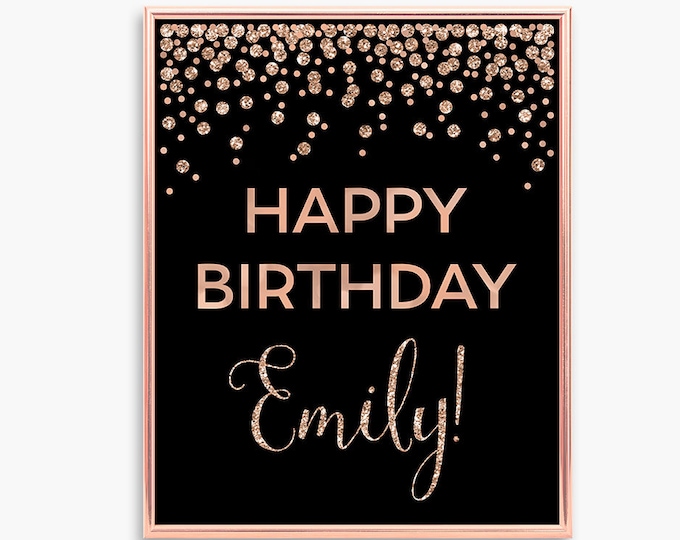 Happy Birthday Sign Printable Birthday Party Sign Rose Gold and Black ...