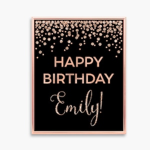 Happy birthday sign Printable birthday party sign Rose gold and black decoration Happy birthday poster Custom happy birthday print
