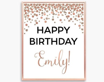 Rose gold Happy birthday sign printable Happy birthday poster Rose gold confetti decoration Girl birthday party custom happy birthday print