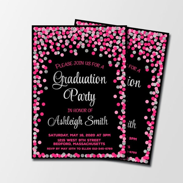 Silver and Black Graduation Invitations Etsy