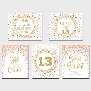 Paquet de panneaux de table pour 13e anniversaire fille Décorations de fête pour 13e anniversaire Décoration de confettis en or rose