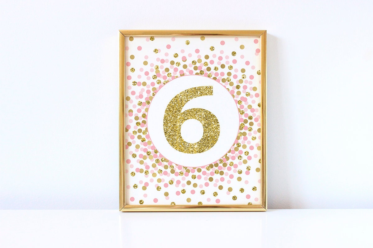 Number 6 Sign Printable 6th Birthday Party Decorations Pink | Etsy