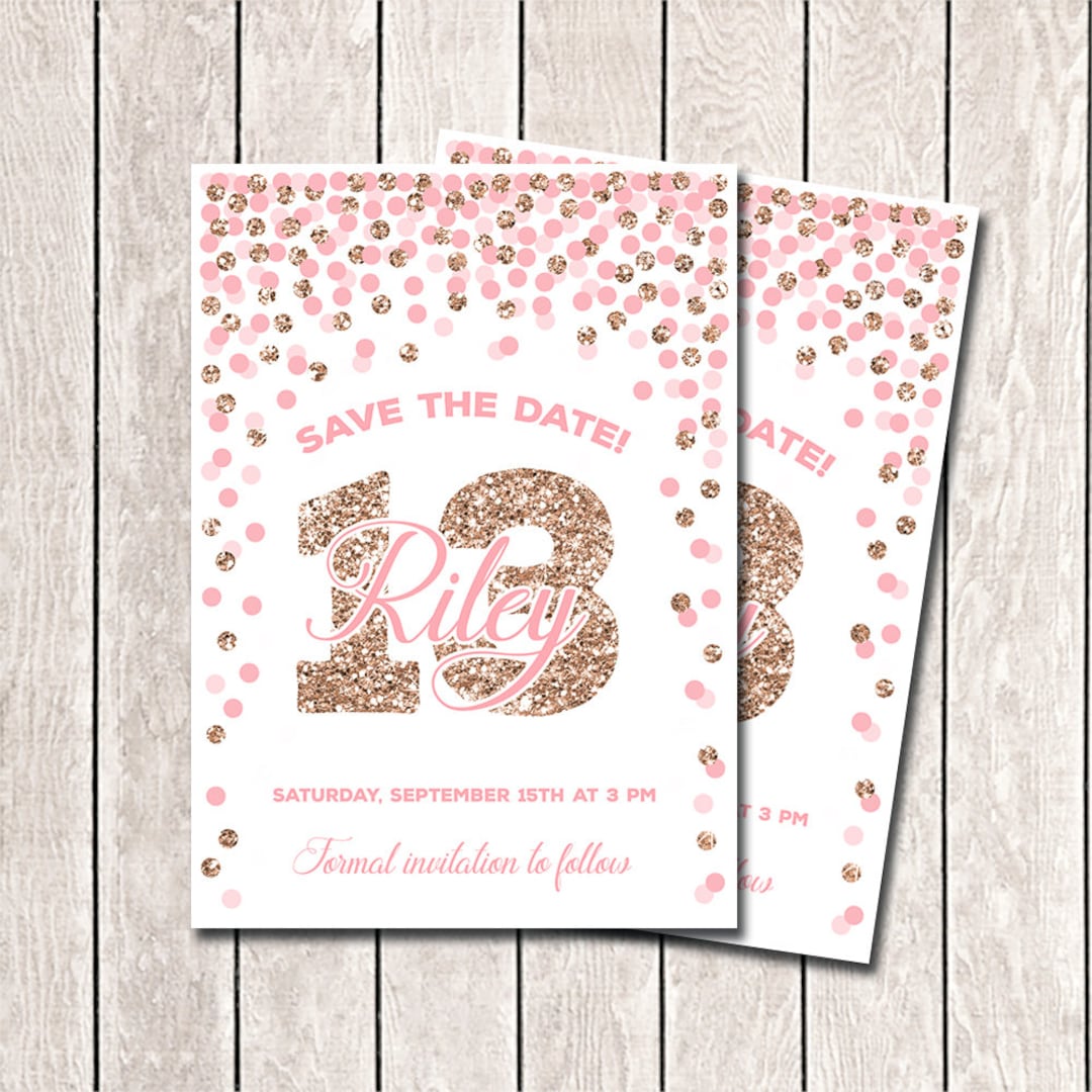 Personalized Save the Date Birthday Cards Pink Rose Gold Save the Date ...