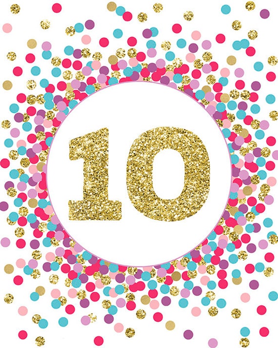 Number 10 Sign Girl 10th Birthday Party Decor 10th Birthday Party Sign Hot  Pink Purple Lavender Teal Gold Confetti Party Decorations 