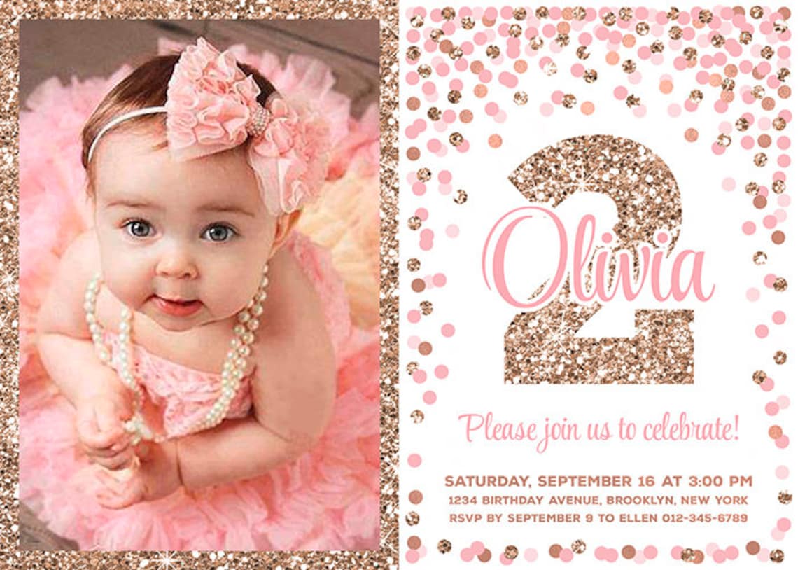 5th birthday invitations for girls Pink and rose gold | Etsy